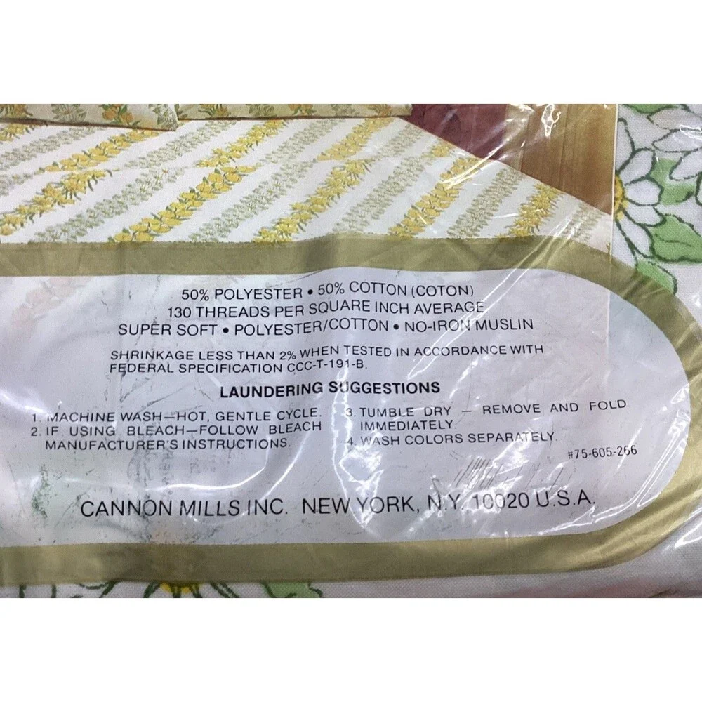 Cannon Mills Edgemont Garland Floral Full Fitted & Flat Sheet No-Iron Muslin USA